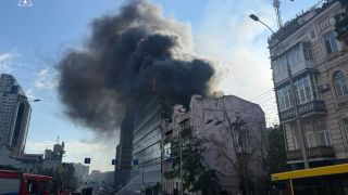 Picture shows an explosion of a building