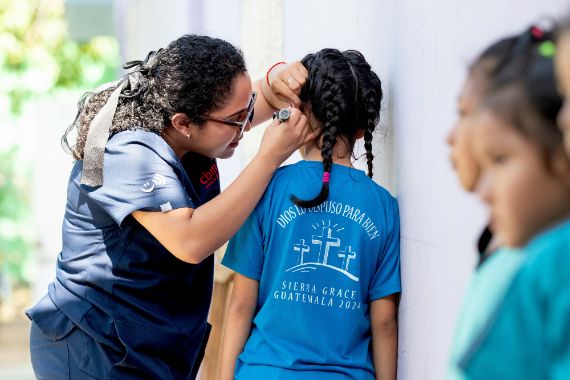 An audiometric technician screening infants and children for hearing loss in Guatemala