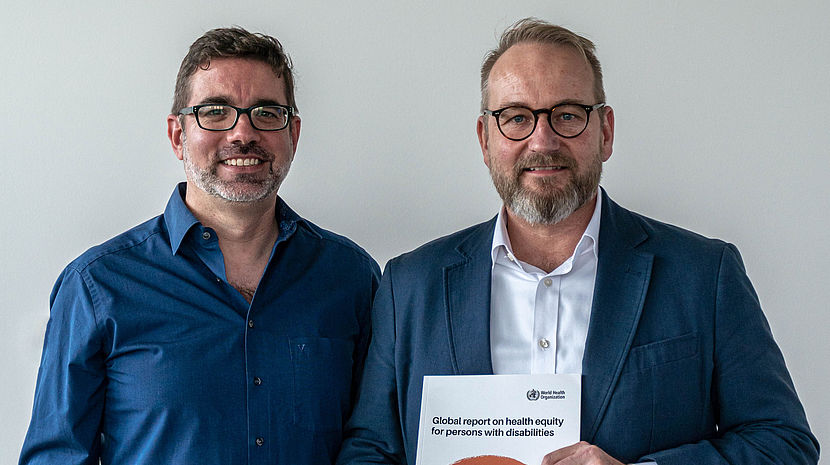 left: Michael Schwinger , CBM / CBID right: Darryl Barrett von der WHO, Technical Lead (Disability), Sensory Functions, Disability and Rehabilitation.   Darryl was a guest at CBM CBID Team to present the Global Report on Health Equity for People with Disabilities.
